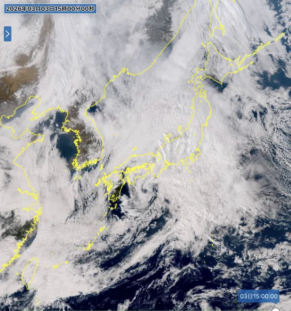 2026年3月3日の日本周辺の衛星画像（15時）
