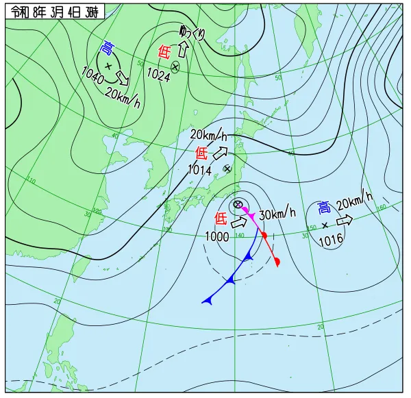 2026年3月4日3時の速報天気図