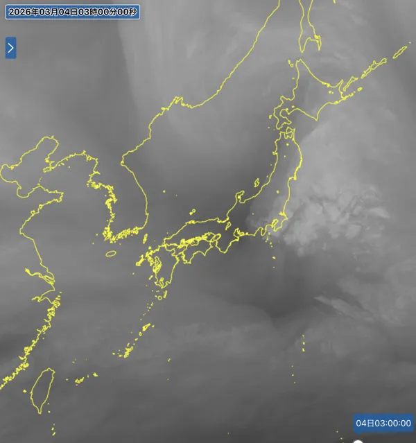 2026年3月4日3時の日本周辺の衛星水蒸気画像
