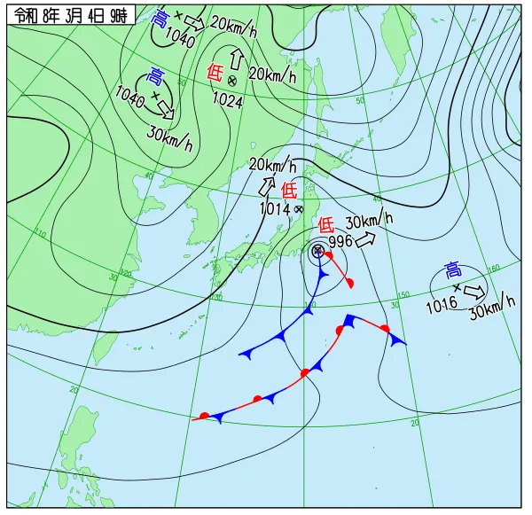 2026年3月4日9時の速報天気図