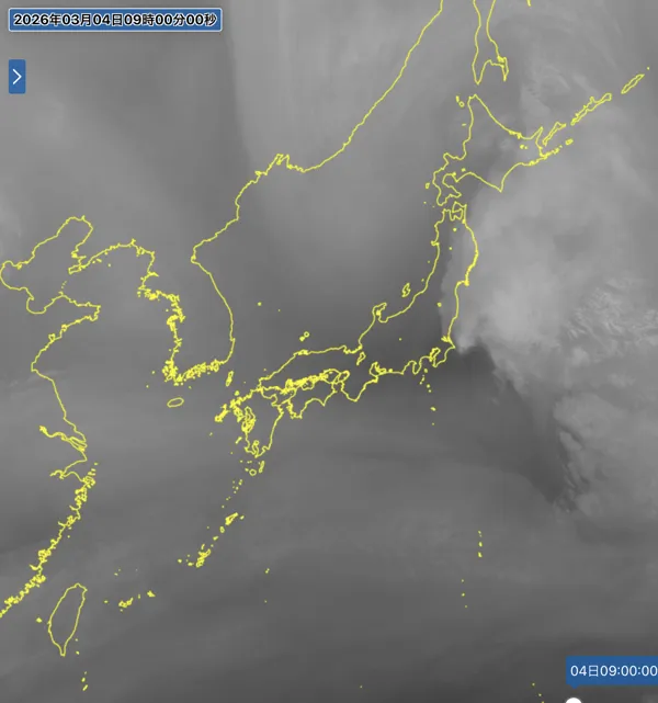 2026年3月4日9時の日本周辺の衛星水蒸気画像