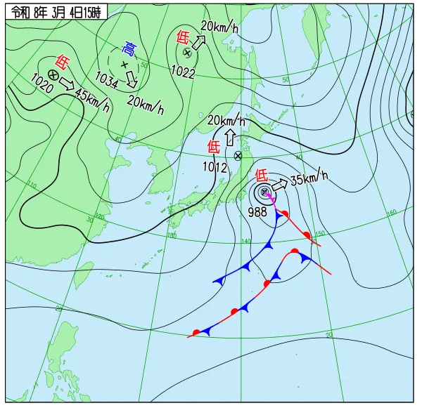 2026年3月4日15時の速報天気図