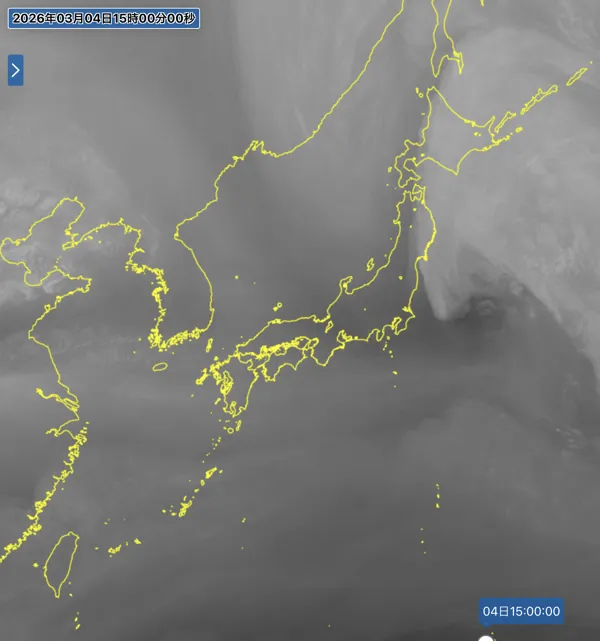 2026年3月4日15時の日本周辺の衛星水蒸気画像