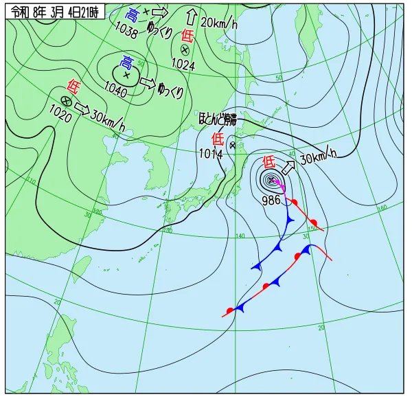 2026年3月4日21時の速報天気図
