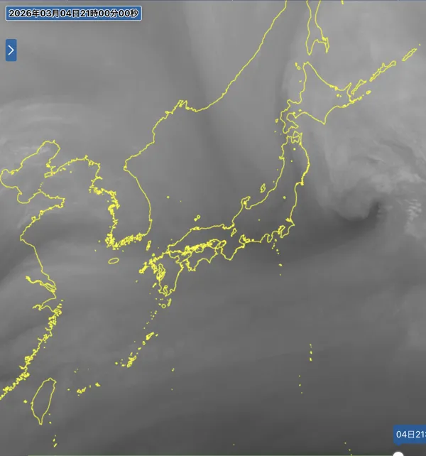 2026年3月4日21時の日本周辺の衛星水蒸気画像