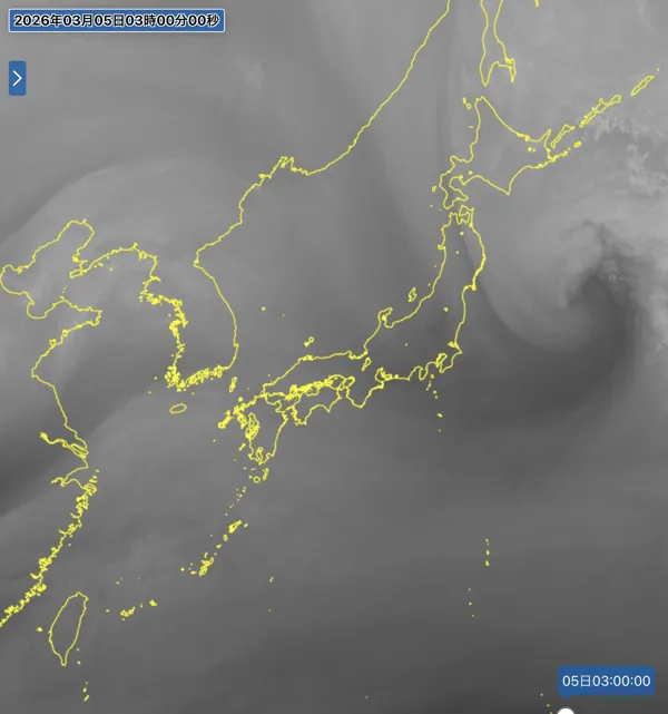 2026年3月5日3時の日本周辺の衛星水蒸気画像