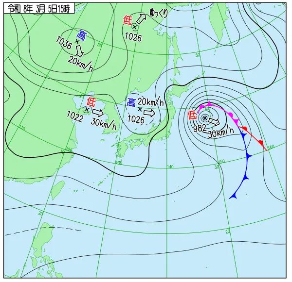 2026年3月5日15時の速報天気図