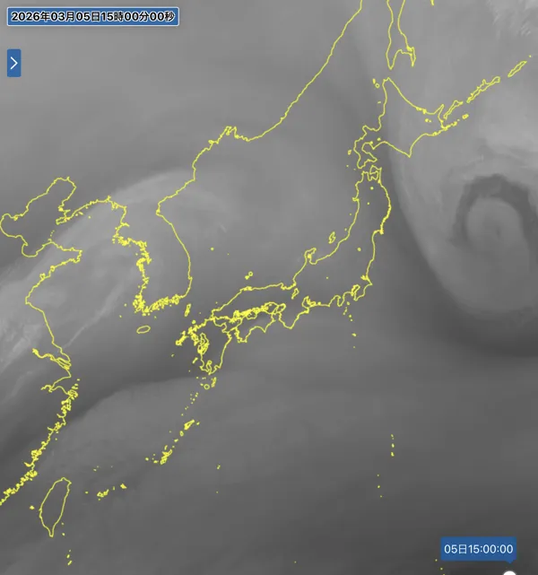 2026年3月5日15時の日本周辺の衛星水蒸気画像