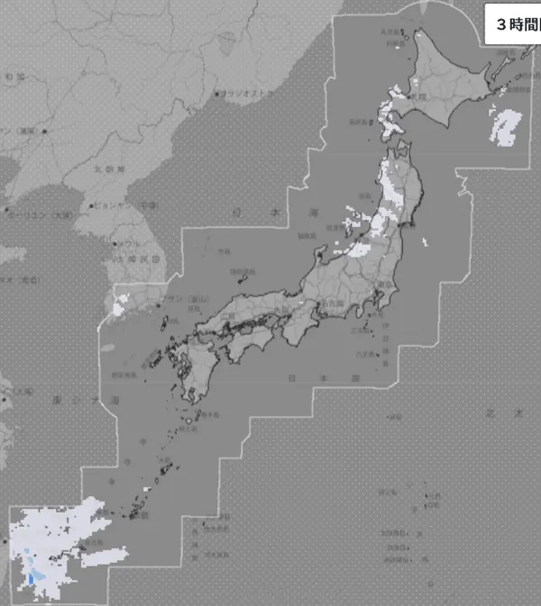2026年3月5日15〜18時の日本周辺の3時間解析降水量