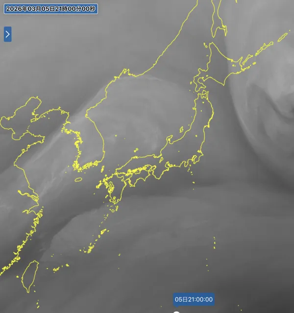 2026年3月5日21時の日本周辺の衛星水蒸気画像
