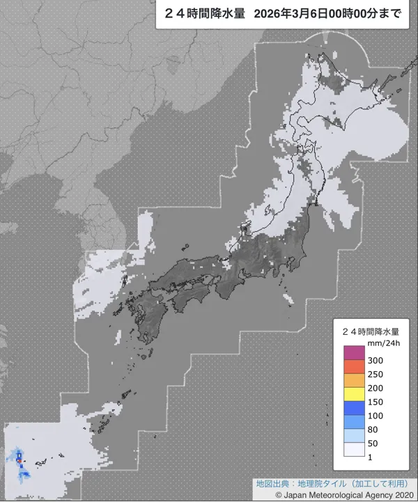 2026年3月5日の日本周辺の日解析雨量の図