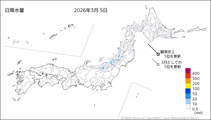 日本のアメダス日降水量の図