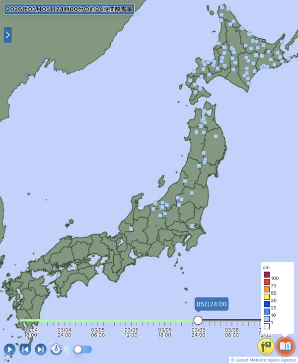 日本のアメダス日降雪量の図
