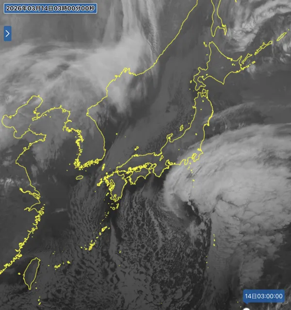 日本周辺の衛星画像（3時）