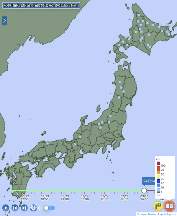 日本のアメダス日降雪量の図