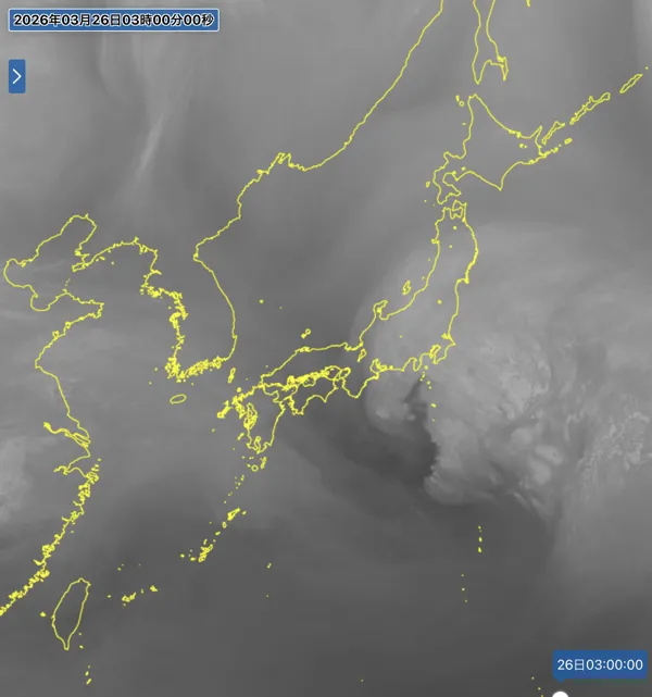 日本周辺の衛星水蒸気画像（3時）