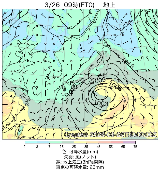 2026年3月26日の日本周辺の地上天気図（9時）