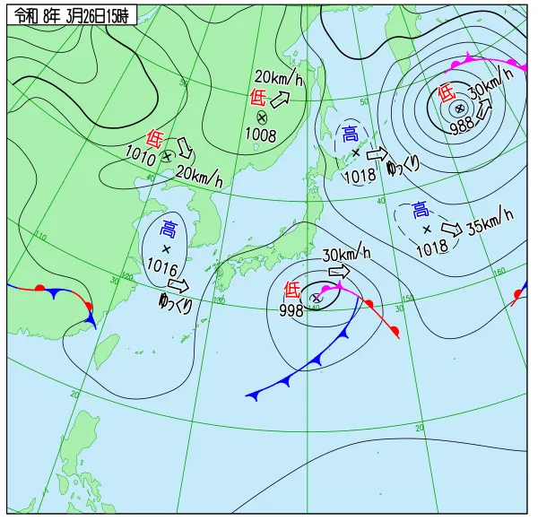 2026年3月26日15時の速報天気図