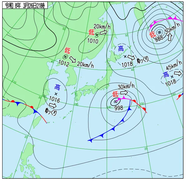 2026年3月26日21時の速報天気図