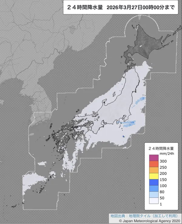 2026年3月26日の日本周辺の日解析雨量の図