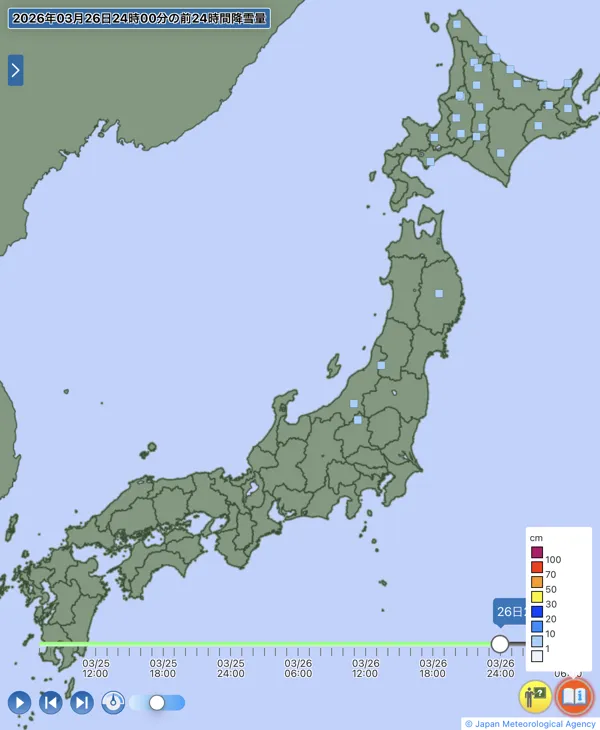 日本のアメダス日降雪量の図