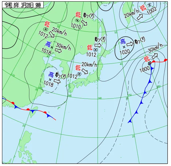 2026年3月28日9時の速報天気図