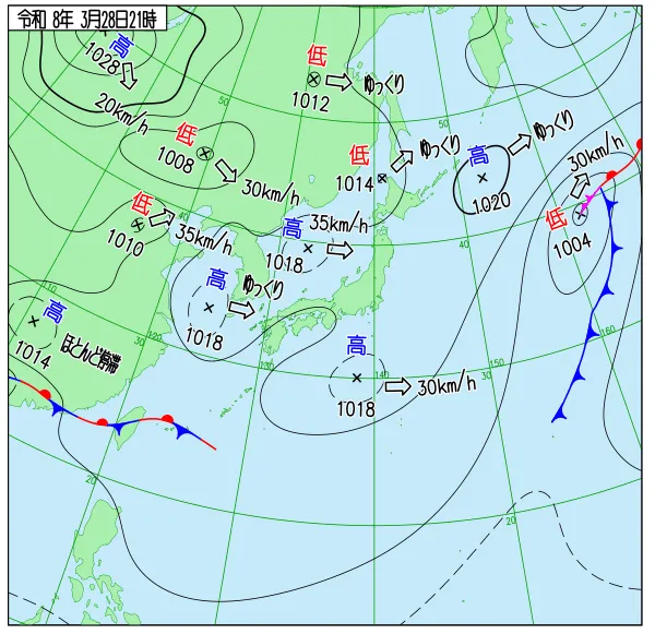 2026年3月28日21時の速報天気図