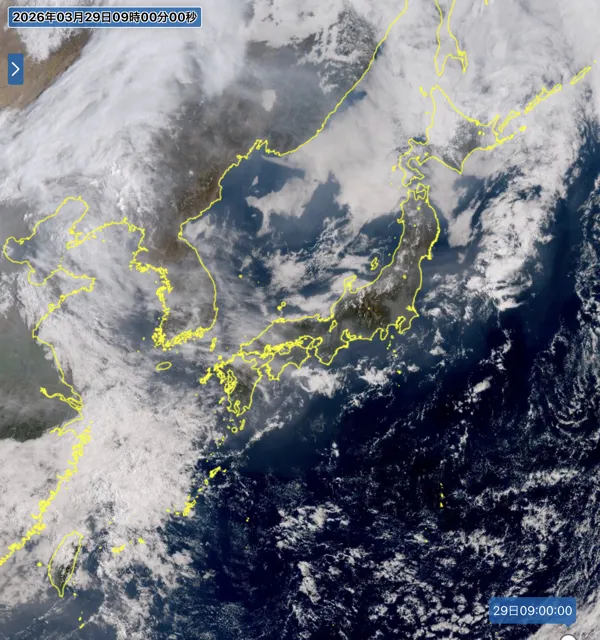 2026年3月29日の日本周辺の衛星画像（9時）
