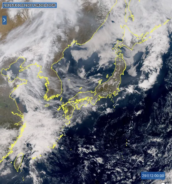 2026年3月29日の日本周辺の衛星画像（12時）