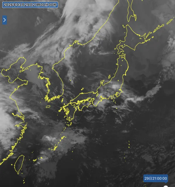 2026年3月29日の日本周辺の衛星画像（21時）