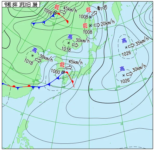 2026年3月31日3時の速報天気図