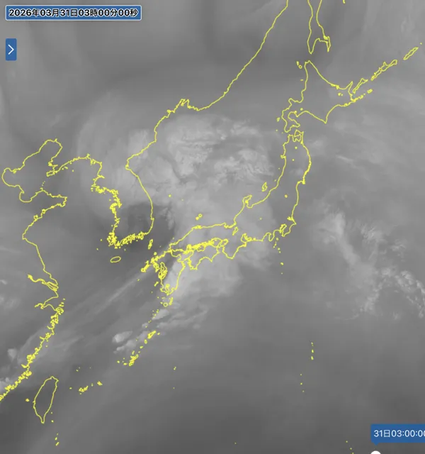 日本周辺の衛星水蒸気画像（3時）