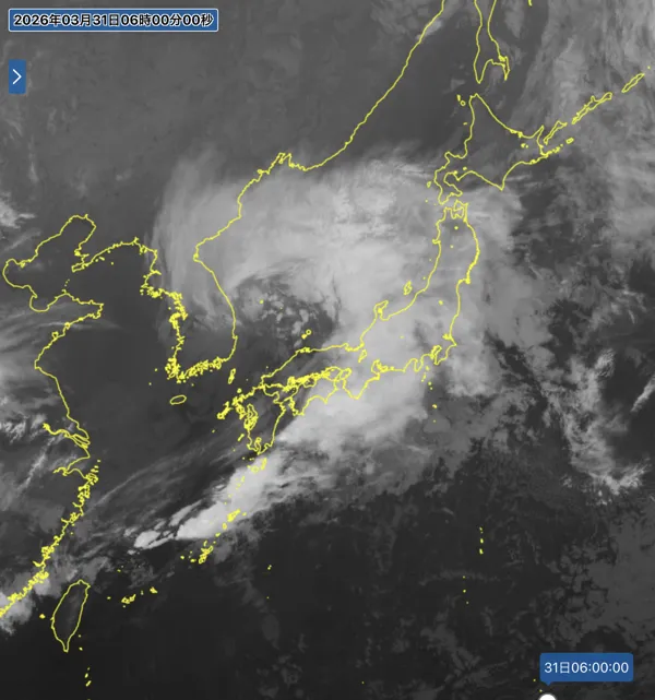 2026年3月31日6時の日本周辺の衛星赤外画像