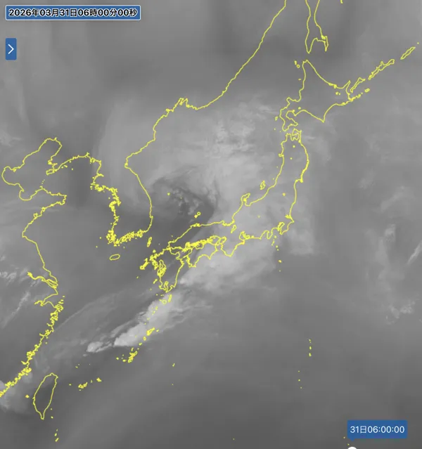 2026年3月31日6時の日本周辺の衛星水蒸気画像