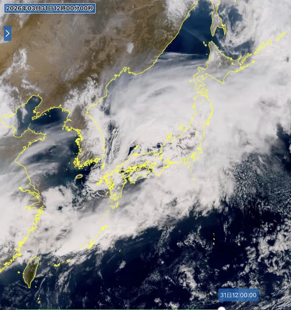 2026年3月31日の日本周辺の衛星画像（12時）