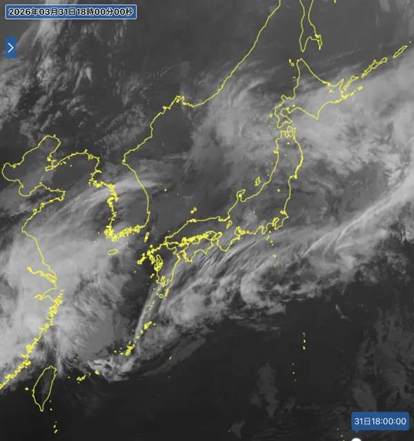 2026年3月31日18時の日本周辺の衛星赤外画像