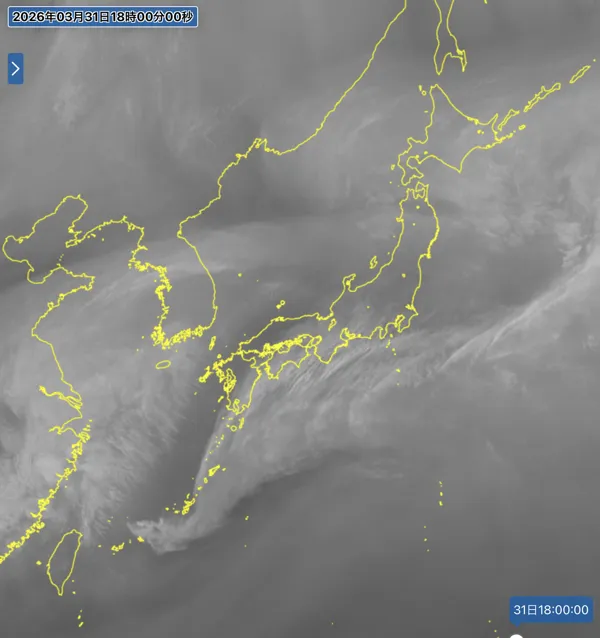 2026年3月31日18時の日本周辺の衛星水蒸気画像