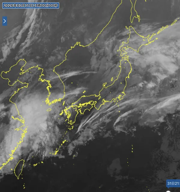 2026年3月31日の日本周辺の衛星画像（21時）