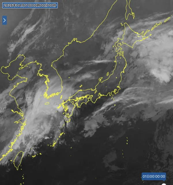 2026年3月31日24時の日本周辺の衛星赤外画像
