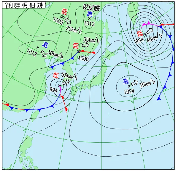 2026年4月4日3時の速報天気図