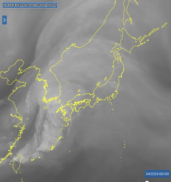 2026年4月4日3時の日本周辺の衛星水蒸気画像