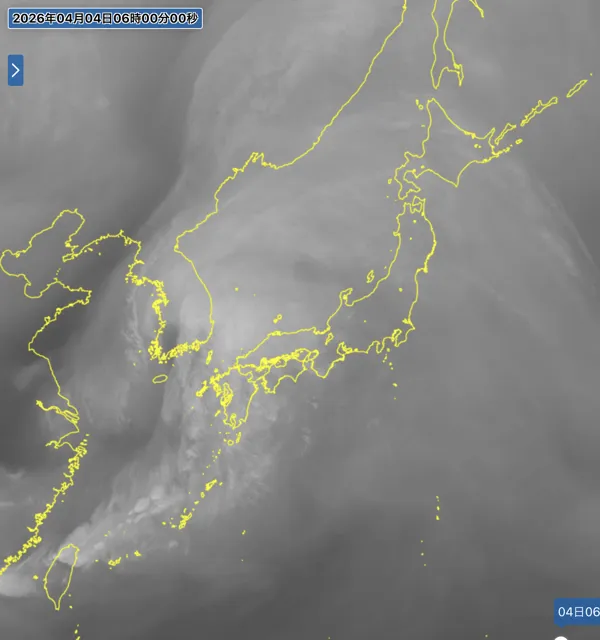 2026年4月4日6時の日本周辺の衛星水蒸気画像