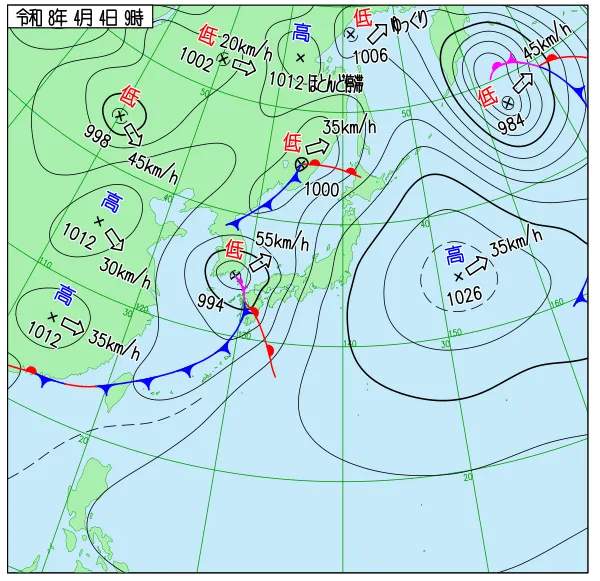 2026年4月4日9時の速報天気図