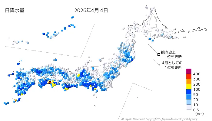 日本のアメダス日降水量の図