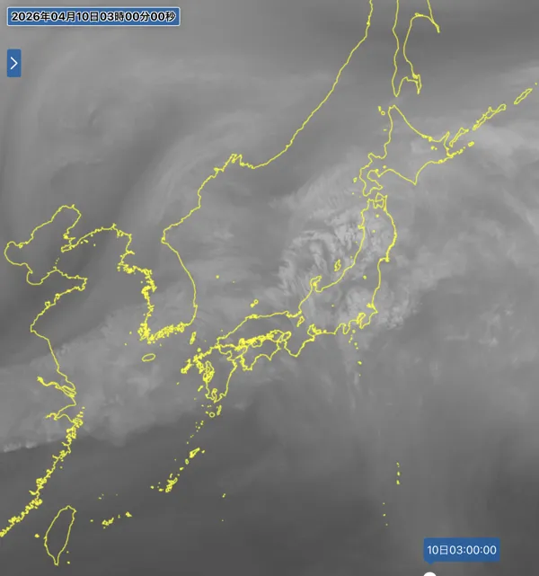 2026年4月10日3時の日本周辺の衛星水蒸気画像