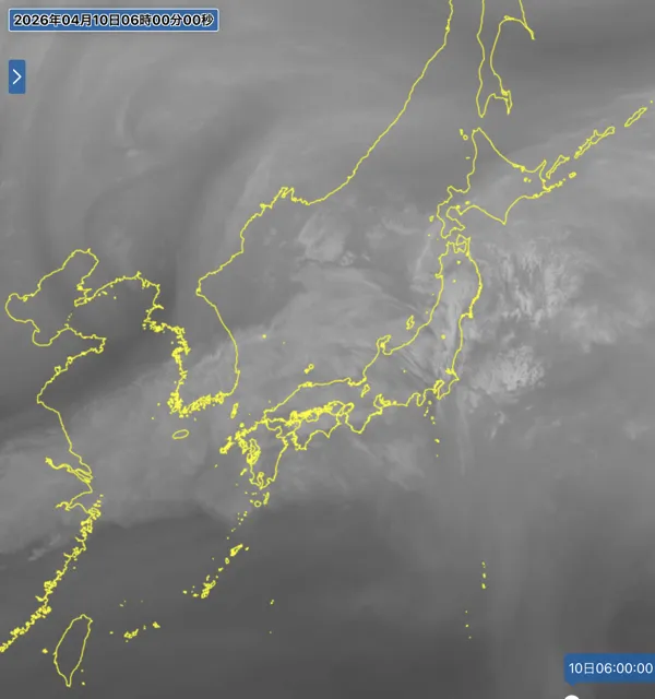 2026年4月10日6時の日本周辺の衛星水蒸気画像