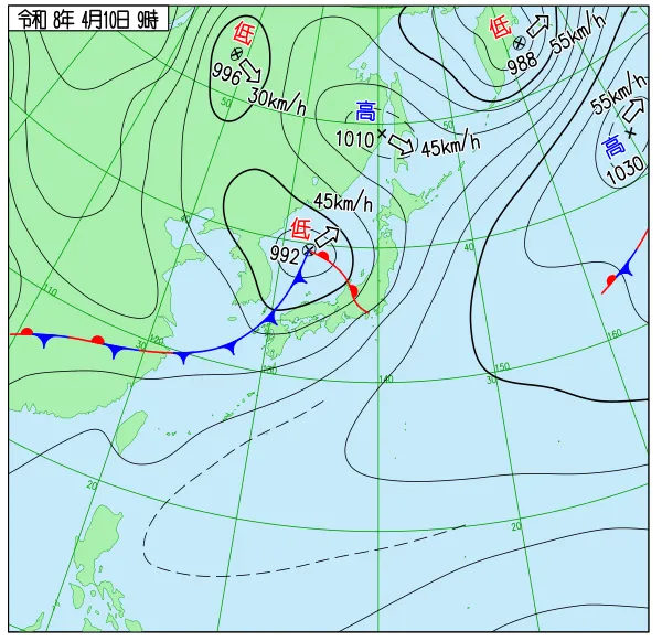 2026年4月10日9時の速報天気図