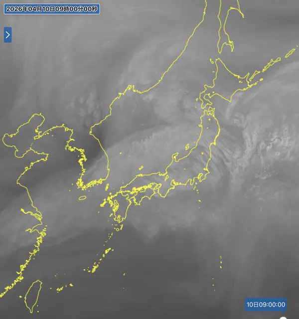2026年4月10日9時の日本周辺の衛星水蒸気画像