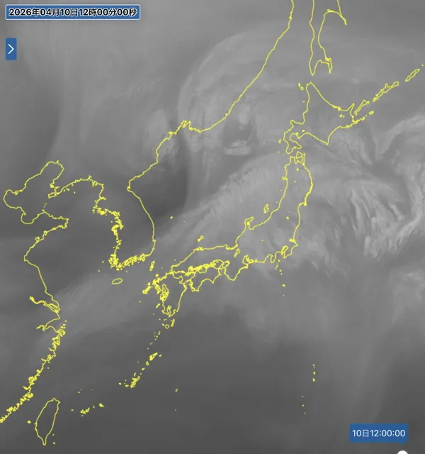 2026年4月10日12時の日本周辺の衛星水蒸気画像