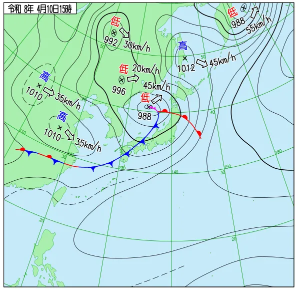 2026年4月10日15時の速報天気図